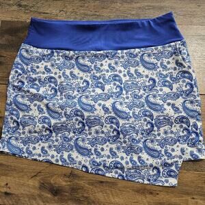 Head Golf Skort Womens Large Faux Wrap Blue White Paisley Print Shorts Tennis